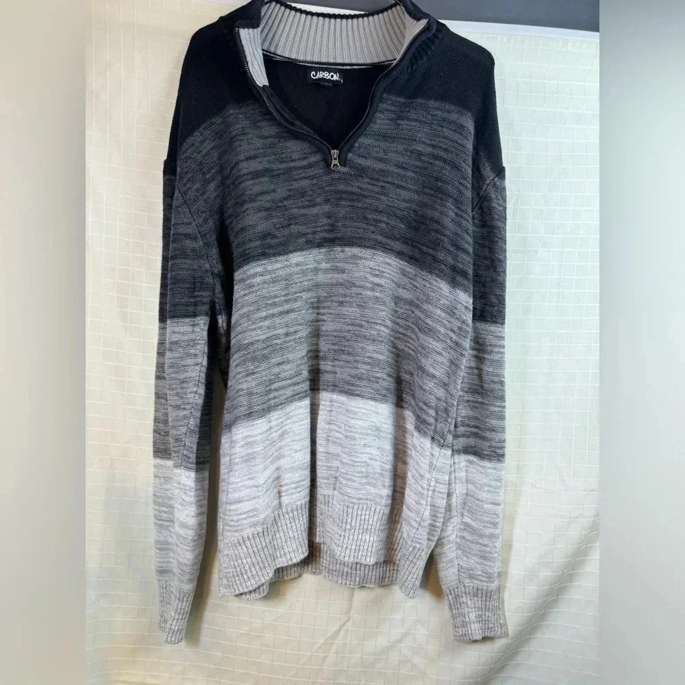 Carbon  Men's Size XL Black  Gray   1/4 Zip Neck Cotton Sweater